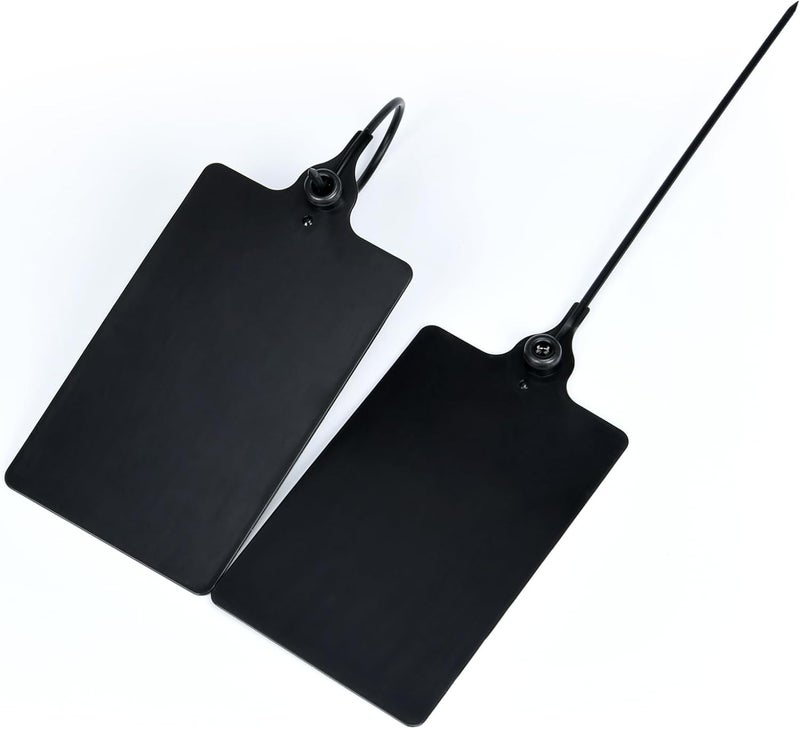 LeadSeals 100 Black Plastic Tags Shipping Tags Water Proof Tags for Labeling Shipping Labels Security Seals Writable Marker Ties Hanging Tags Storage Tag with One Marker Pen, 252*58 mm - Image 1